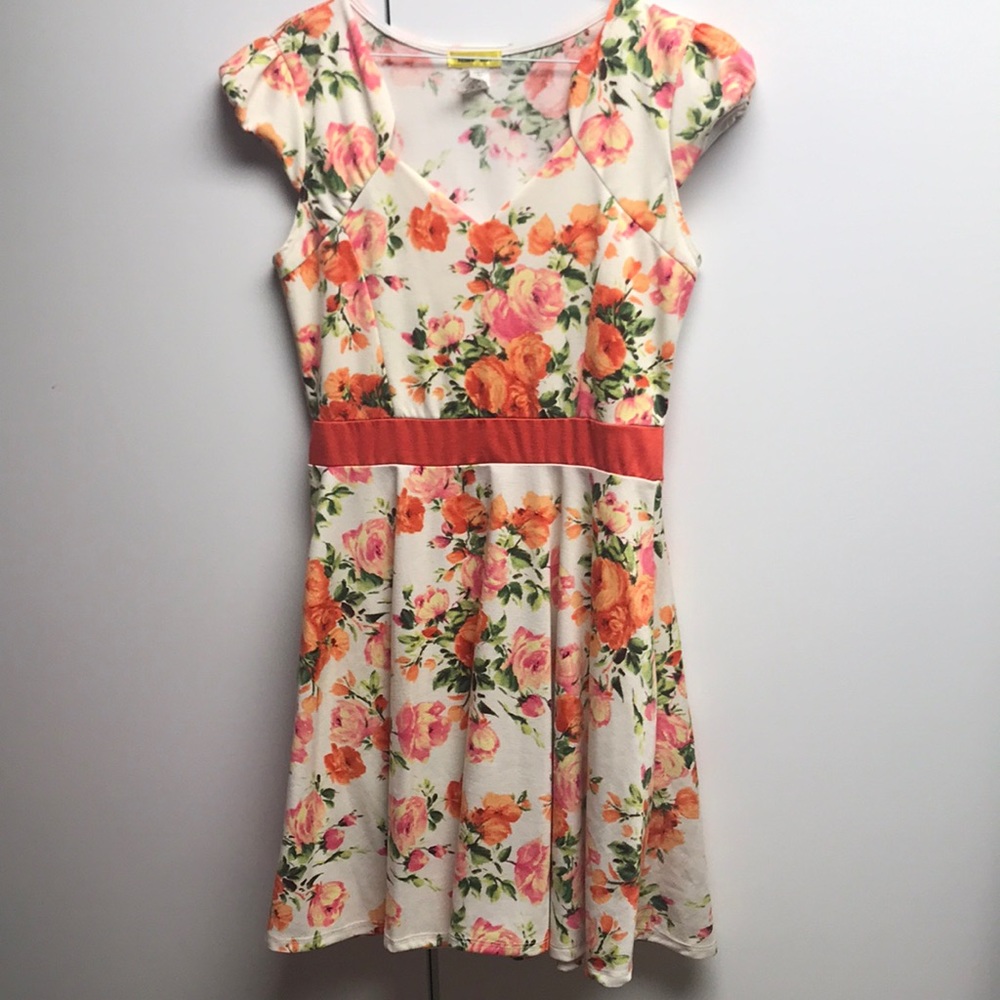 Peach floral cap sleeve dress